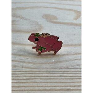Pink Frog Enamel Pin With Green Flower & Gold-Tone Backing